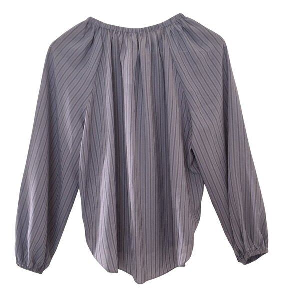 Pookie & Sebastian Blue Stripe Peasant Blouse Long Sleeve Tie Neck Elastic Cuffs - Picture 3 of 10